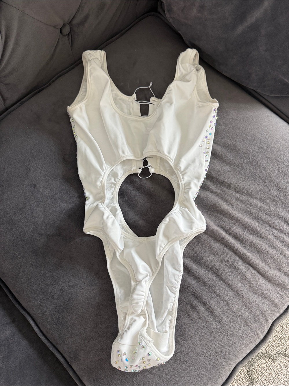 White Iridescent Rhinestone One-Piece Swim/Leotard - Picture 3 of 4